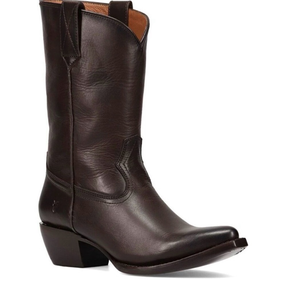 FRYE Brown Leather Cowboy Boots SACHA MID PULL ON